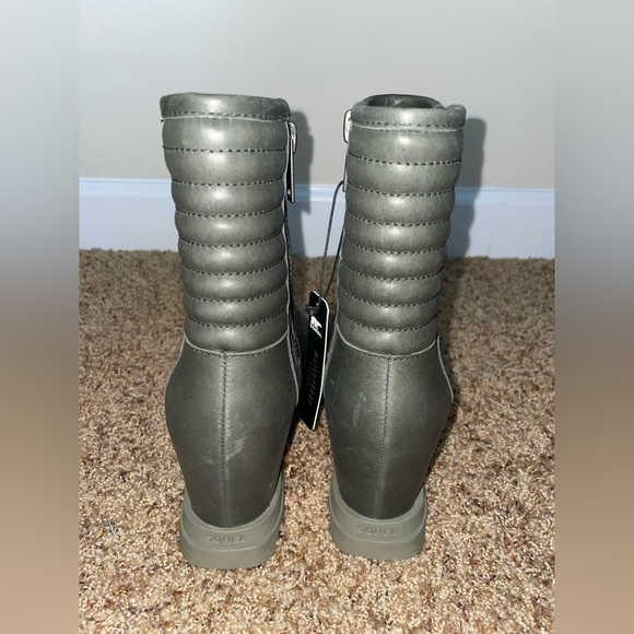 New Sorel Joan of Arctic III Waterproof Leather Moto Wedge Boots Dark Moss 5 - Picture 6 of 11